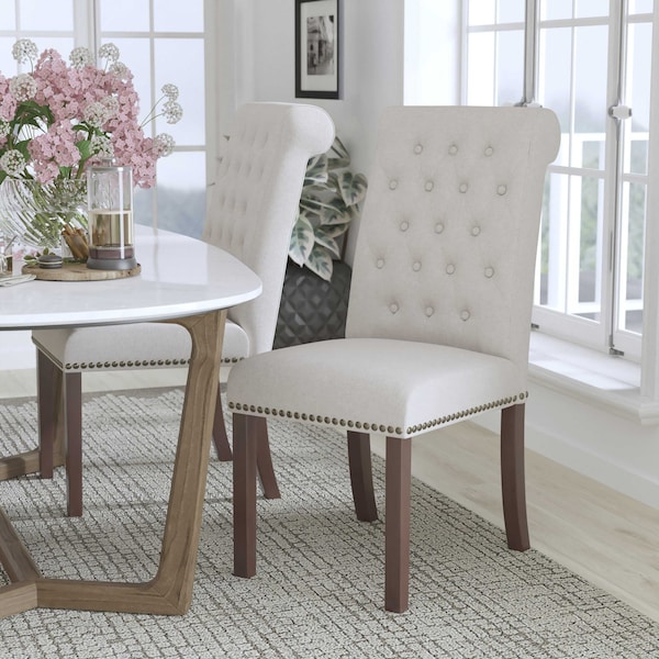 Flash Furniture Midcentury Parsons Chair, Wood Back, 18.5 W 27-1/2" L 39.75 H, Fabric Seat BT-P-BGE-FAB-GG - main